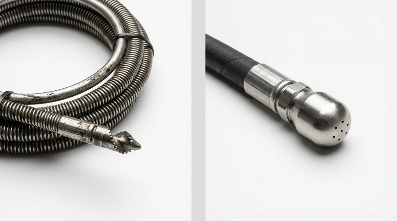 Drain snake cable and hydro jetting nozzle used for drain cleaning in Manhattan, MT