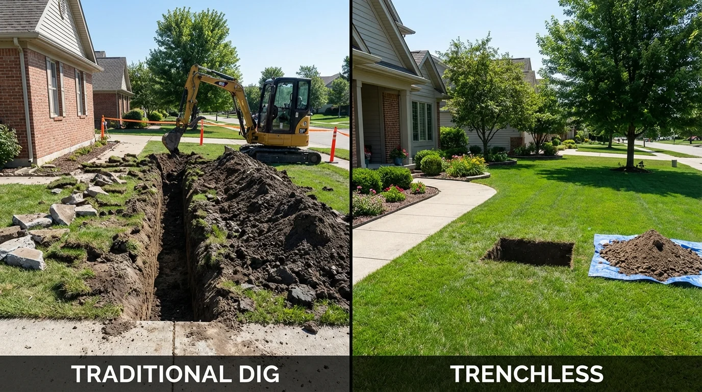 Trenchless sewer repair with minimal yard damage versus traditional excavation in Manhattan, MT